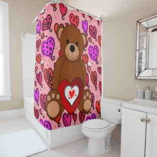 Valentine's Day Shower Curtain, Teddy Bear Curtain