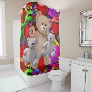 Valentine's Day Shower Curtain, Teddy Bear Curtain
