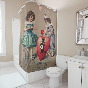 Valentine's Day Shower Curtain, Vintage Curtain