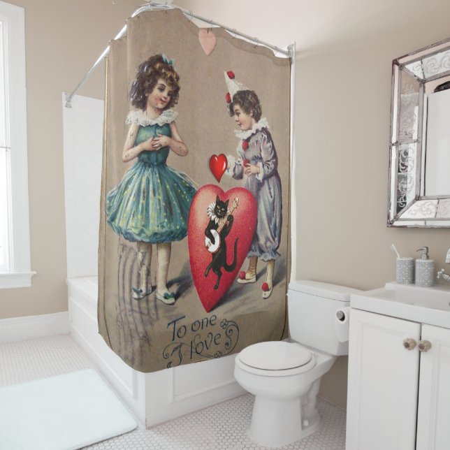 Valentine's Day Shower Curtain, Vintage Curtain (In Situ)