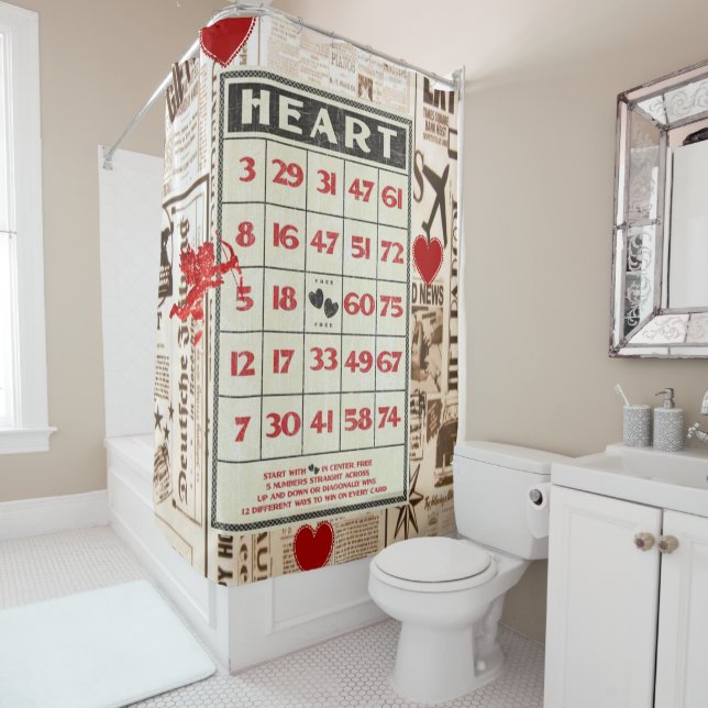 Valentine's Day Shower Curtain, Vintage Shower Curtain (In Situ)