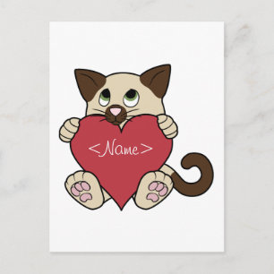 Valentine's Day Siamese Cat with Red Heart Holiday Postcard