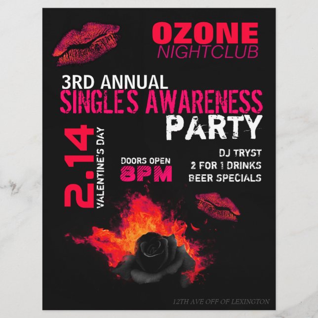Valentine's Day Single's Awareness Party Flyers (Front)