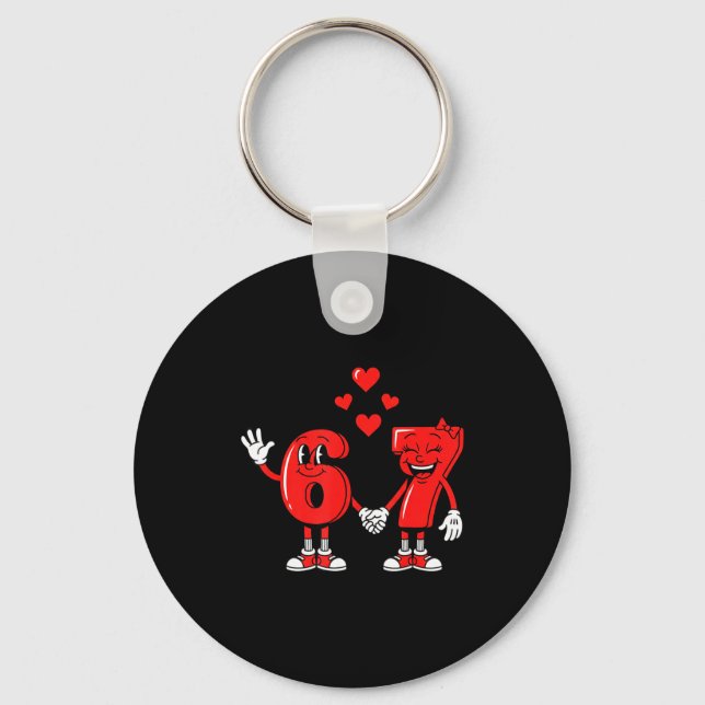 Valentine's Day Six Seven Hearts 6 7 Meme Gen Alph Key Ring (Front)