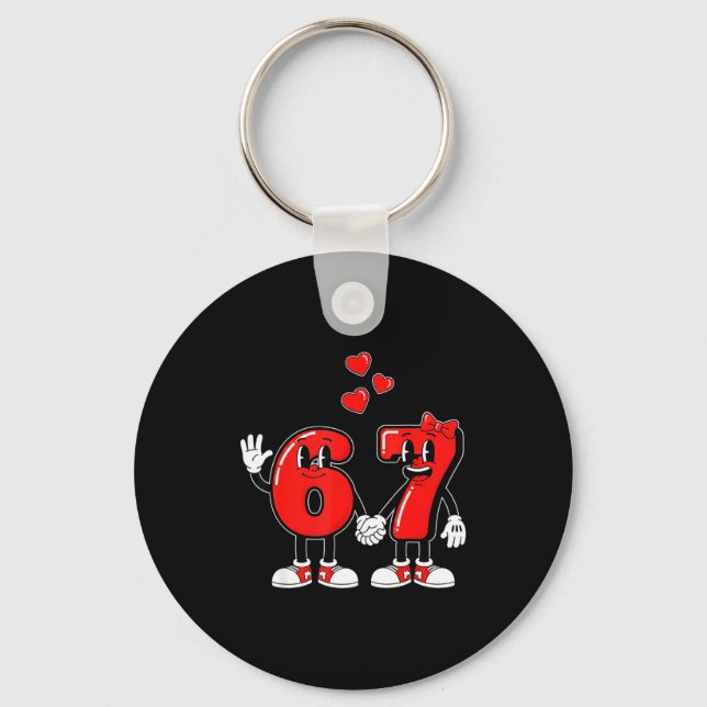 Valentine's Day Six Seven Hearts 6 7 Meme Gen Alph Key Ring (Front)