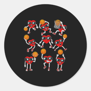 Valentines Day Sketll Heart Dunking Dribbling Boys Classic Round Sticker