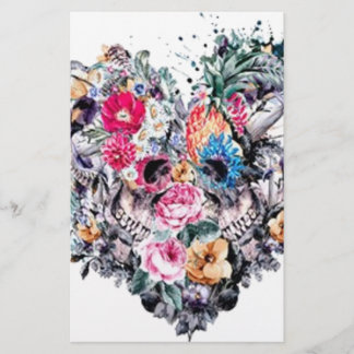 Valentine's day skull with hearts stationery