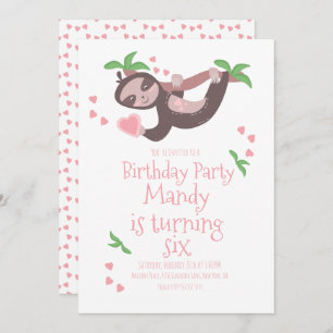 Valentines Day Sloth Birthday Party Hearts Pink