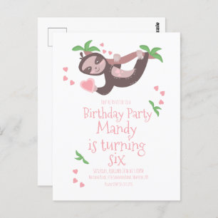 Valentines Day Sloth Birthday Party Hearts  Postcard