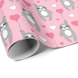 Valentines Day Sloth with Hearts Cute Wrapping Paper