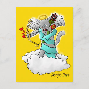 Valentine's Day Smokey Grey Cupid Cat Holiday Postcard
