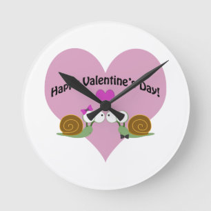 Valentines Day Snails Round Clock