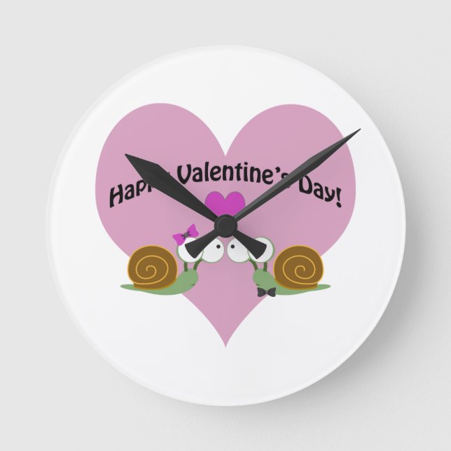 Valentines Day Snails Round Clock (Front)