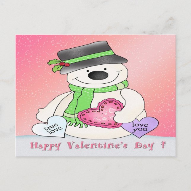 Valentine's Day Snowman Postcard (Front)