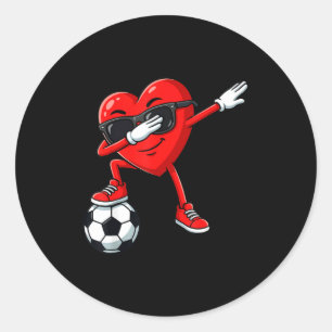 Valentines Day Soccer Funny Red Heart Dab Boys Men Classic Round Sticker