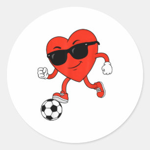Valentine's Day Soccer Heart Playing Classic Round Sticker