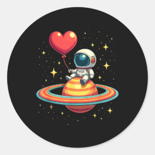 Valentines Day Space Astronaut Heart Balloon _1  Classic Round Sticker