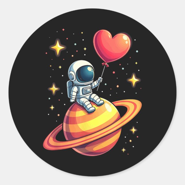 Valentines Day Space Astronaut Heart Balloon  Classic Round Sticker (Front)