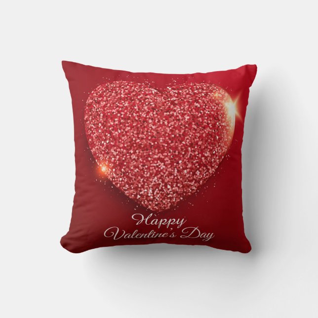 Valentine's Day Sparkling Heart Red Cushion (Front)