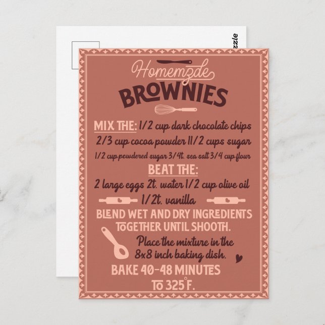 Valentine's Day Special Homemade Brownie Recipe Postcard (Front/Back)