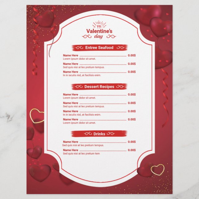 Valentine's day Special Menu Card (Back)