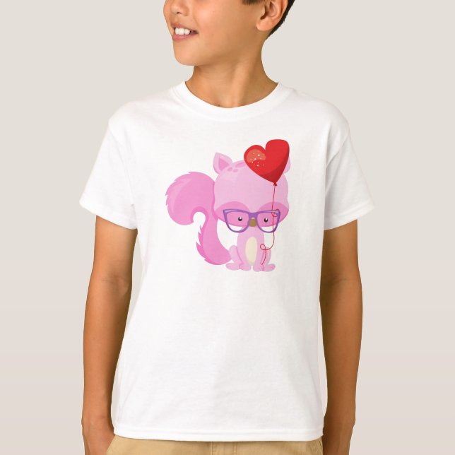 Valentine's Day Squirrel, Pink Squirrel, Glasses T-Shirt (Front)