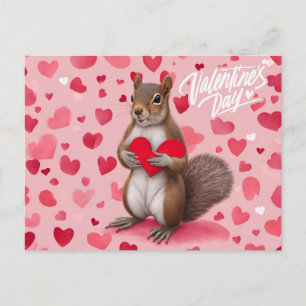 Valentine's Day Squirrel with Hearts  Holiday Postcard