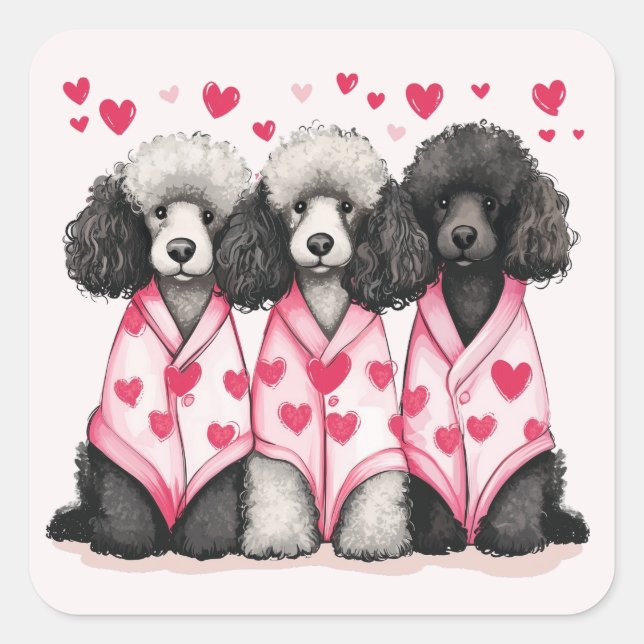 Valentines Day Standard Poodle Dogs Square Sticker (Front)
