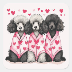 Valentines Day Standard Poodle Dogs Square Sticker