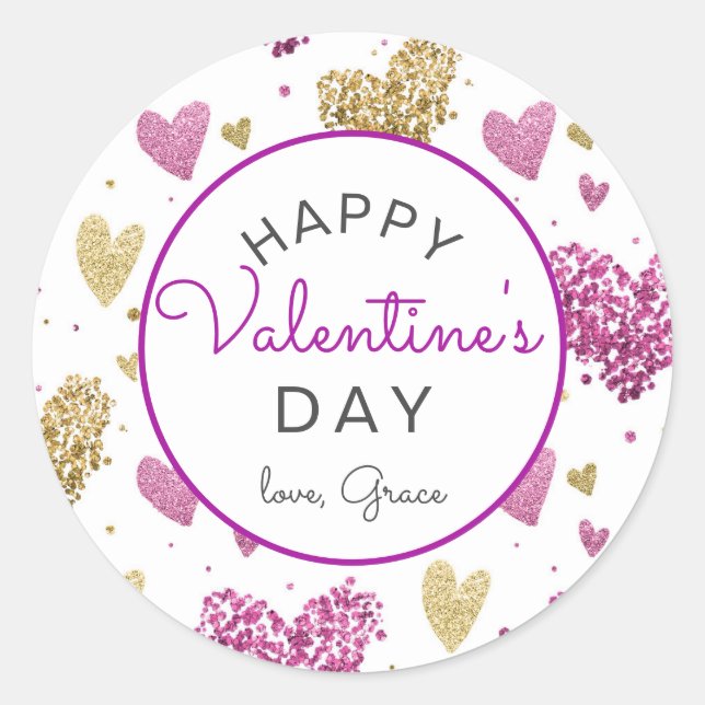 Valentine's Day Sticker, Heart Sticker, Classic Round Sticker (Front)