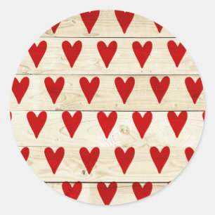 Valentines Day Sticker with Hearts on Wood
