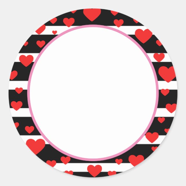 Valentine's Day Stickers, Hearts and Stripes Classic Round Sticker (Front)