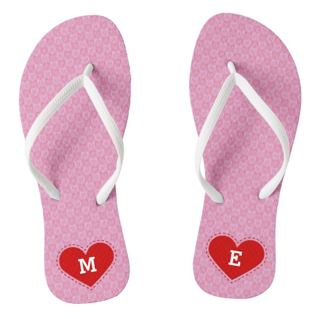 Valentine's Day Stitched Heart Initials/Text Flip Flops (Footbed)