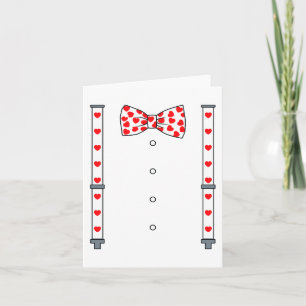 Valentines Day Suspenders And Hearts Bow Tie Boys Card