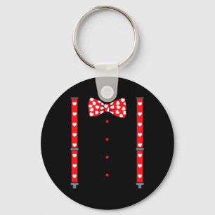 Valentines Day Suspenders And Hearts Bow Tie Boys  Key Ring