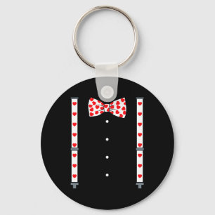 Valentines Day Suspenders And Hearts Bow Tie Boys  Key Ring