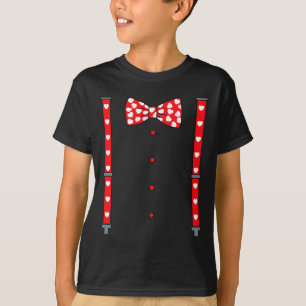 Valentines Day Suspenders And Hearts Bow Tie Boys  T-Shirt