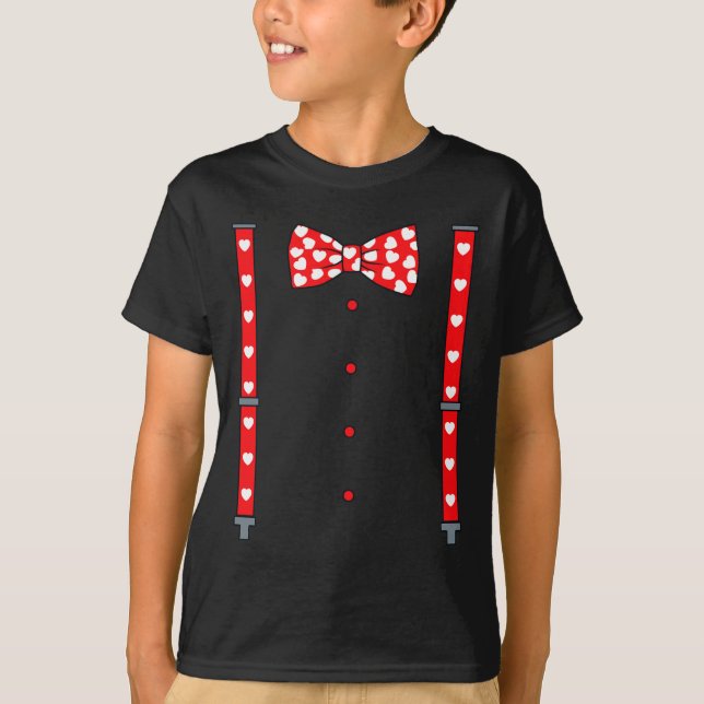 Valentines Day Suspenders And Hearts Bow Tie Boys  T-Shirt (Front)