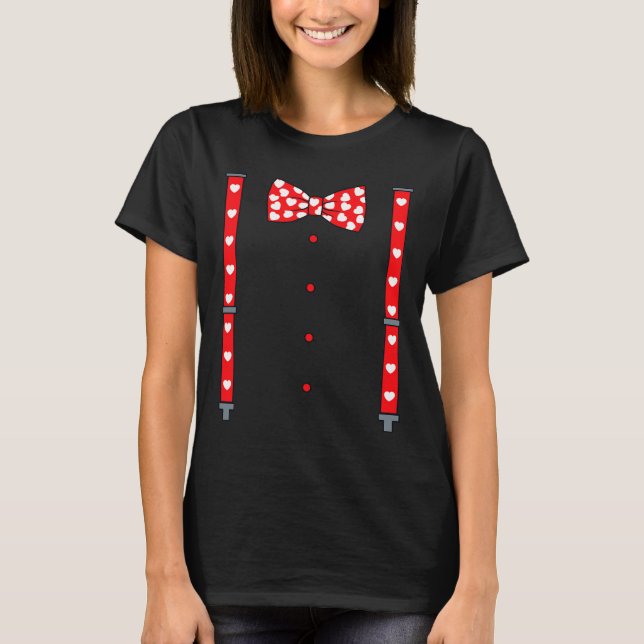 Valentines Day Suspenders And Hearts Bow Tie Boys  T-Shirt (Front)
