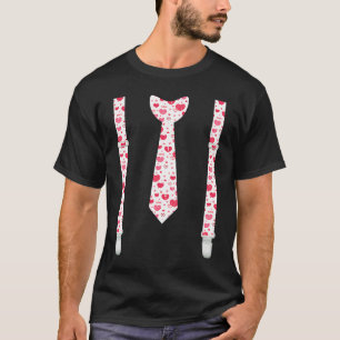 Valentines Day Suspenders And Hearts Bow Tie Boys  T-Shirt