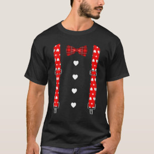 Valentine's Day Suspenders Hearts Bow Tie  Men Boy T-Shirt