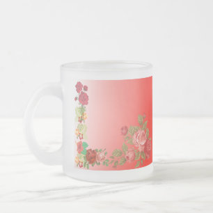 Valentines Day Sweeping Hearts Romantic Roses Frosted Glass Coffee Mug