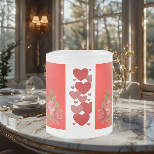 Valentines Day Sweeping Hearts Romantic Roses Frosted Glass Coffee Mug