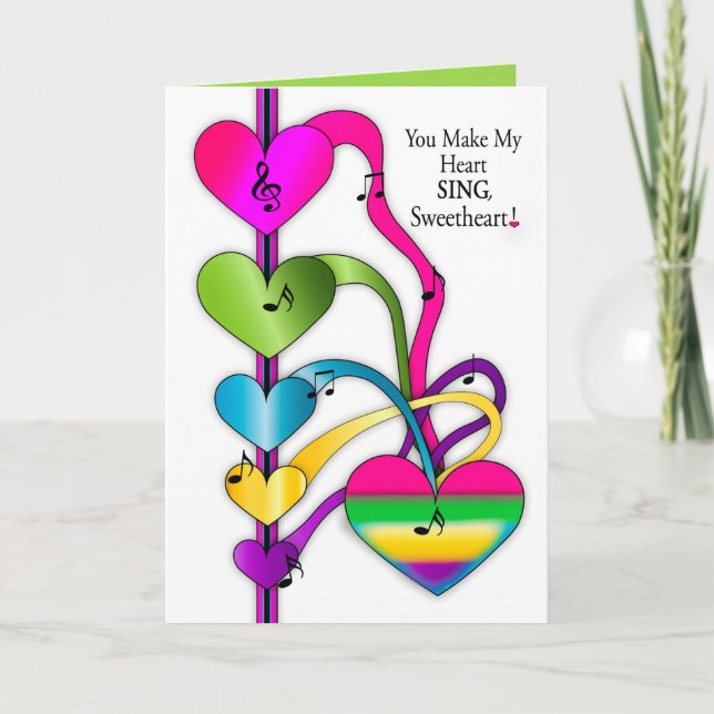 Valentine's Day Sweetheart Colourful Hearts Music  Card (Front)
