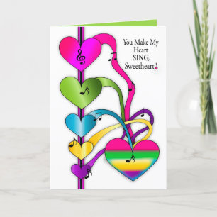 Valentine's Day Sweetheart Colourful Hearts Music  Card