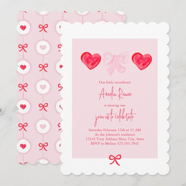 Valentine's Day Sweetheart First Birthday  Invitation (Front/Back)