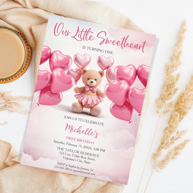 Valentine's Day  Sweetheart Pink Heart Teddy Bear Invitation (Creator Uploaded)