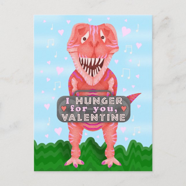 Valentine's Day T-Rex Dinosaur Cute Kids Classroom Holiday Postcard (Front)