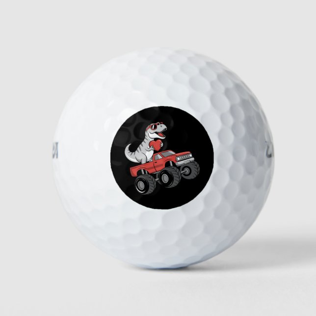 Valentine's Day T Rex Dinosaur Riding Monster Truc Golf Balls (Front)