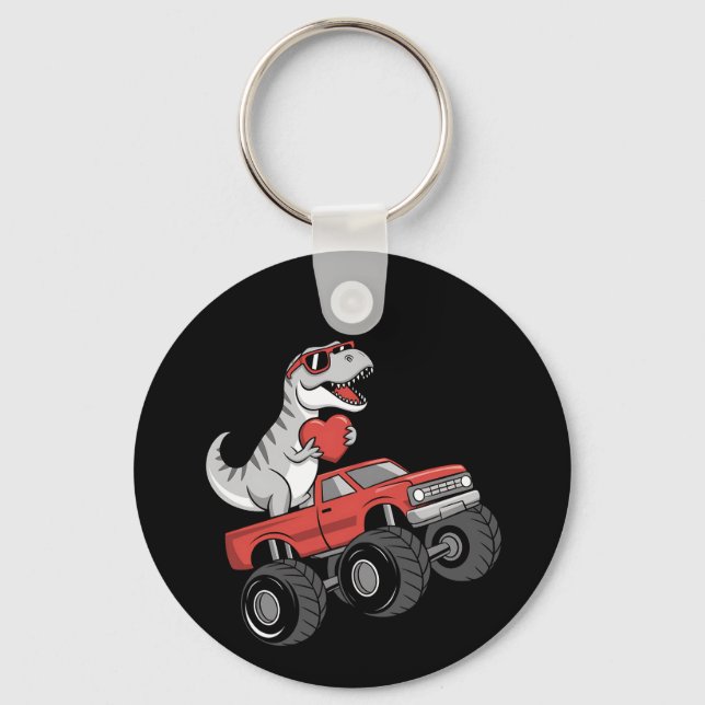 Valentine's Day T Rex Dinosaur Riding Monster Truc Key Ring (Front)